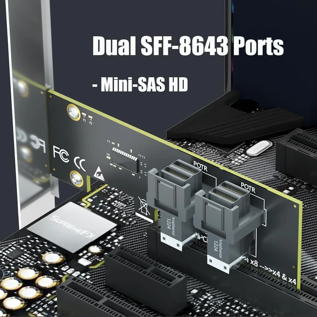 Alt view image 5 of 7 - SF02 2-Port SFF-8643 to PCIe 4.0 X8, Bifurcation Required
