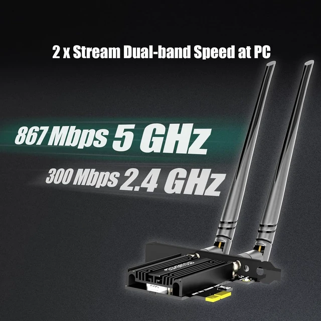 Alt view image 5 of 7 - AC1200 WiFi 5 PCIe Card for PC, Intel 7265, Bluetooth 4.2