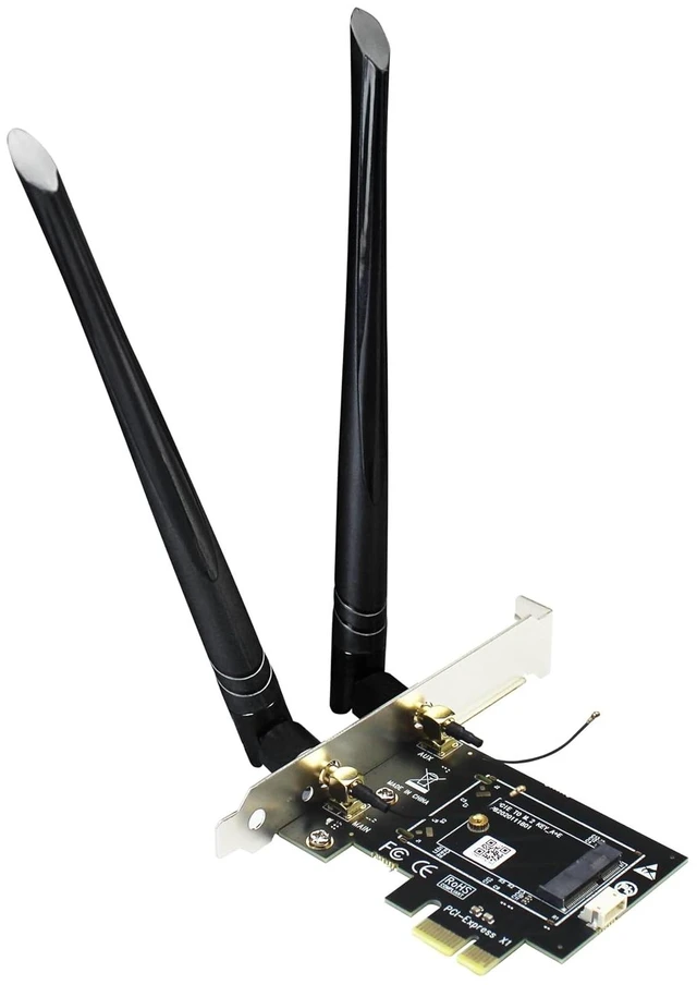 Main image of WA01 M.2 E Key to PCIe X1 WiFi Bluetooth Adapter for M.2 WiFi 4/5/6/6e/7/Coral TPU Module, with 6-dBi SMA Antenna Kits