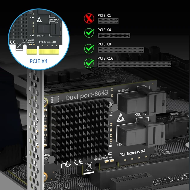 Alt view image 7 of 7 - SF22 2-Port SFF-8643 to PCIe 3.0 X4, Bifurcation Built-in