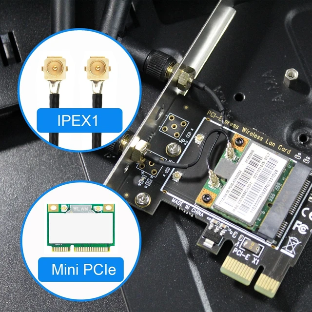 Alt view image 5 of 7 - WA02 Mini PCIe to PCIe X1 WiFi Bluetooth Adapter for Mini PCIe WiFi 4/5/6/6e Module/Coral TPU Module, with 3.5-dBi SMA Antenna Kits