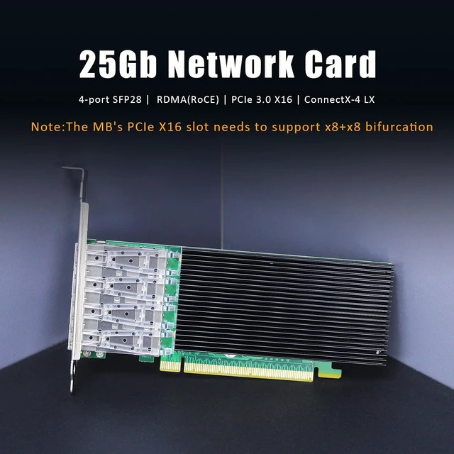 Alt view image 2 of 7 - 4-Port 25Gb PCIe Network Card, ConnectX-4 Lx, 100G Aggregate