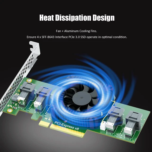 Alt view image 6 of 7 - SF44 4-Port SFF-8643 to PCIe 3.0 X8, Bifurcation Built-in