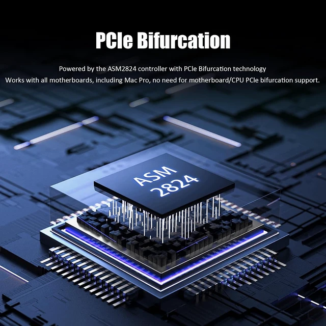 Alt view image 4 of 7 - SF44 4-Port SFF-8643 to PCIe 3.0 X8, Bifurcation Built-in