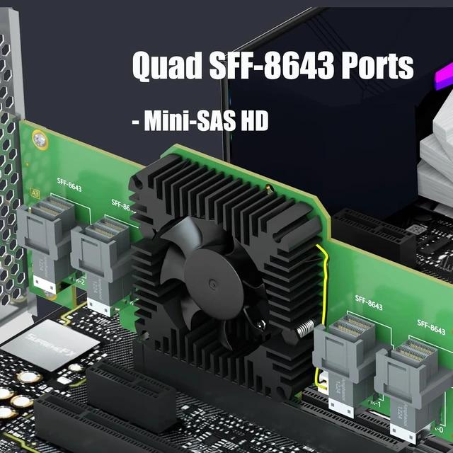 Alt view image 5 of 7 - SF44 4-Port SFF-8643 to PCIe 3.0 X8, Bifurcation Built-in