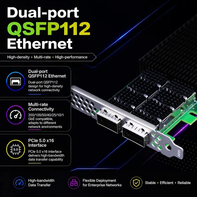 Alt view image 2 of 7 - 2-Port 200Gb QSFP112 NIC, ConnectX-7, PCIe 5.0 x16, GPUDirect