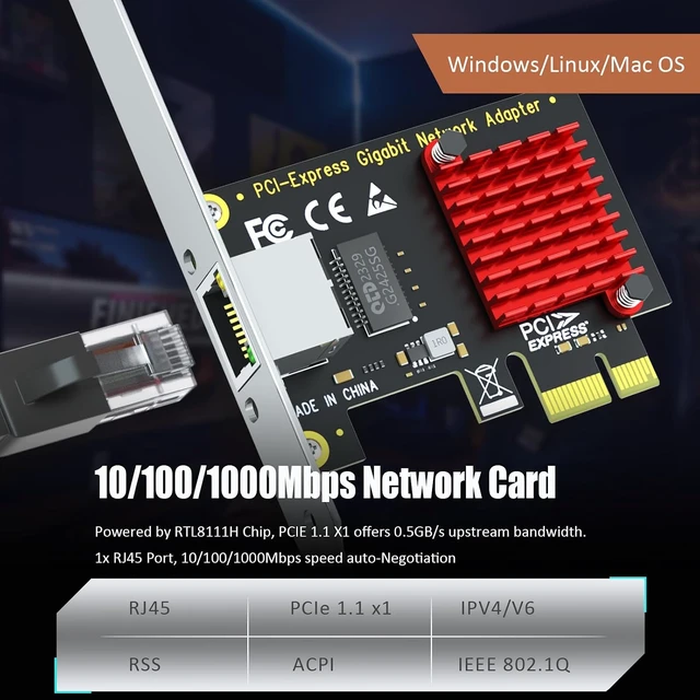 Alt view image 3 of 7 - LE8111H 1-Port Gigabit PCIe Network Card, RJ45 Ethernet NIC