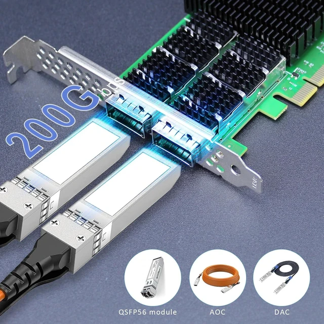 Alt view image 2 of 7 - 2-Port 200Gb QSFP56 NIC, ConnectX-6 VPI, PCIe 4.0 x16, RoCE