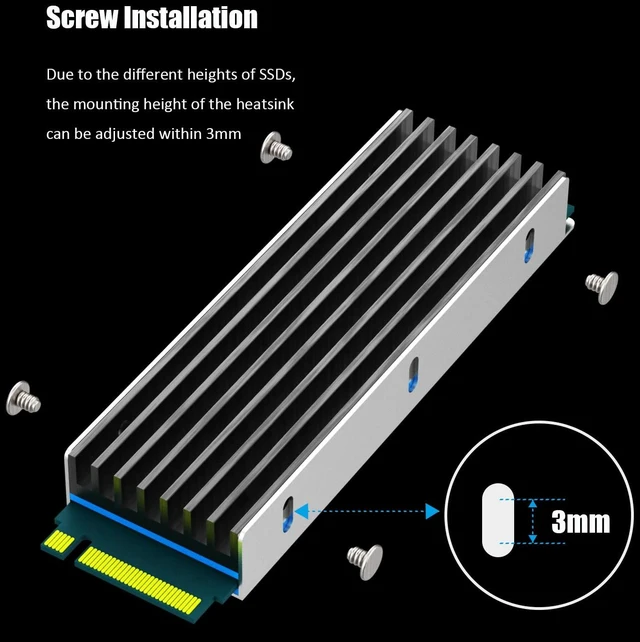 Alt view image 6 of 7 - M.2 SSD Heatsink for Single/Dual Sided NVMe/SATA SSD, Black