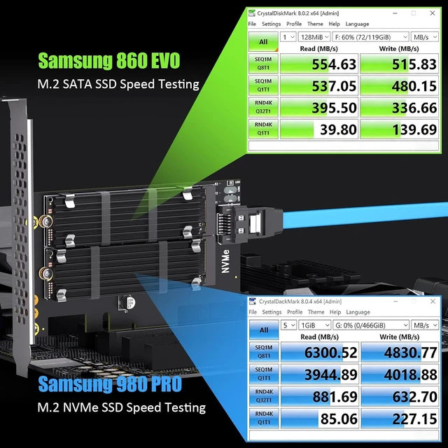 Alt view image 4 of 7 - PA12-HS M.2 PCIe 4.0 X4 Adapter NVMe + SATA SSD with Heatsinks