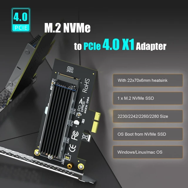 Alt view image 2 of 7 - PA09-X1HS M.2 NVMe to PCIe 4.0 X1 Adapter with Heatsink