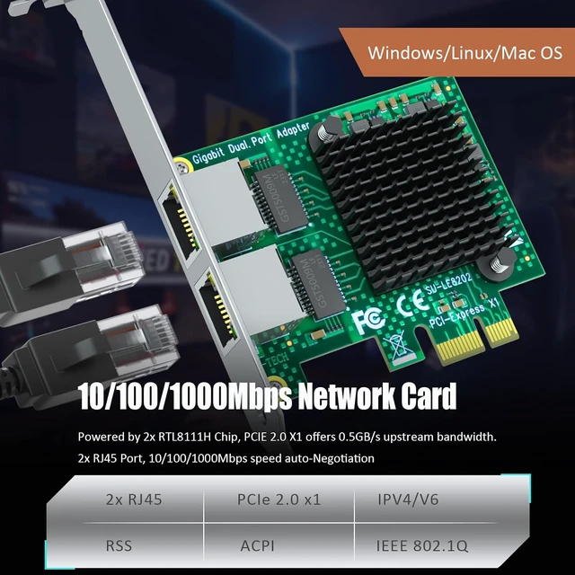 Alt view image 3 of 7 - LE8202 2-Port Gigabit PCIe Network Card, Dual RJ45 NIC