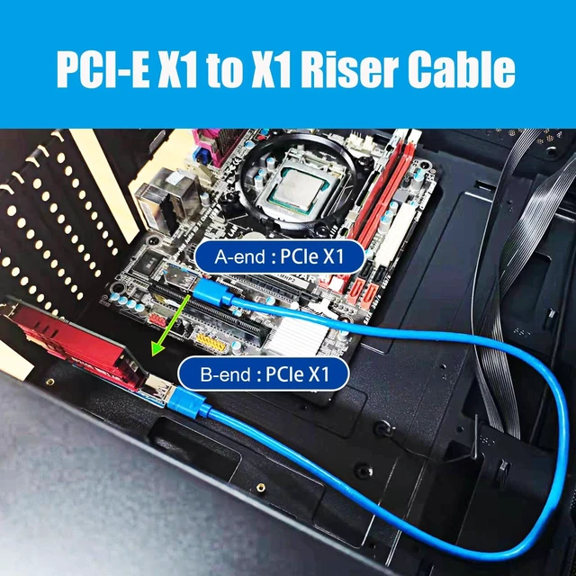 Alt view image 7 of 7 - UEX101 600mm PCIe 3.0 X1 Riser Cable for PCIe WiFi Card, M.2 PCIe Card, Firewire Card, USB PCIe Card, Sound Card, etc