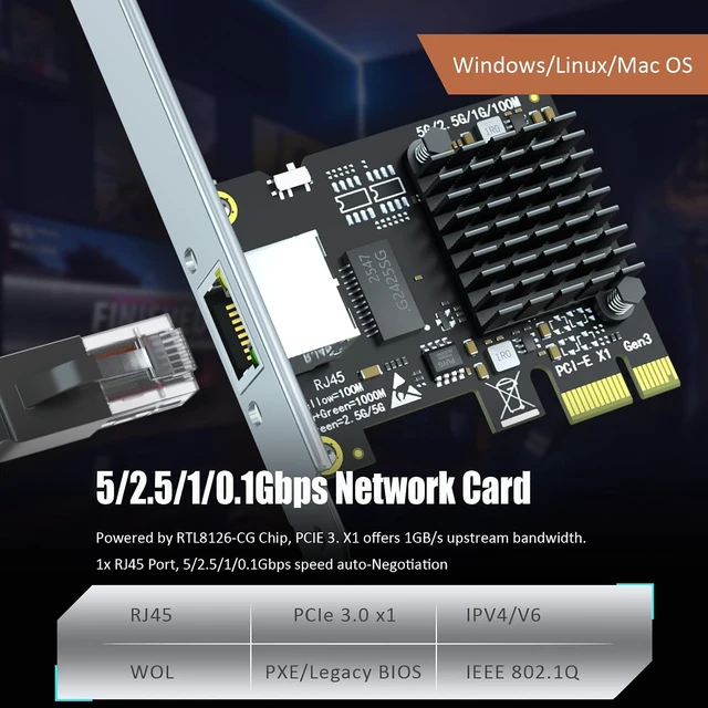 Alt view image 3 of 7 - LE8126P 5Gb PCIe Network Card, RJ45 5G/2.5G/1G NIC