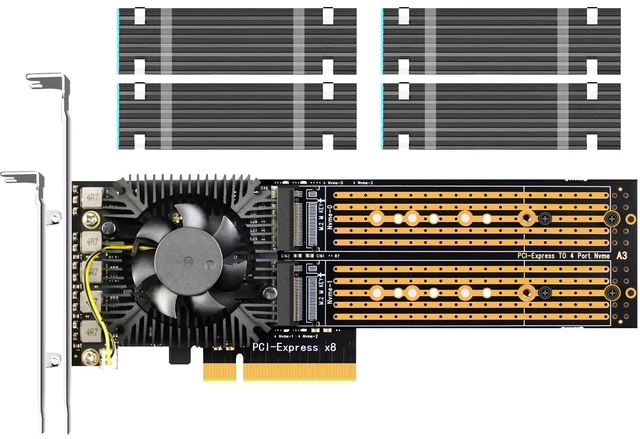 Main image of PA40 Quad M.2 NVMe to PCIe 3.0 X8 Adapter with 4 Sets of M.2 Heatsink