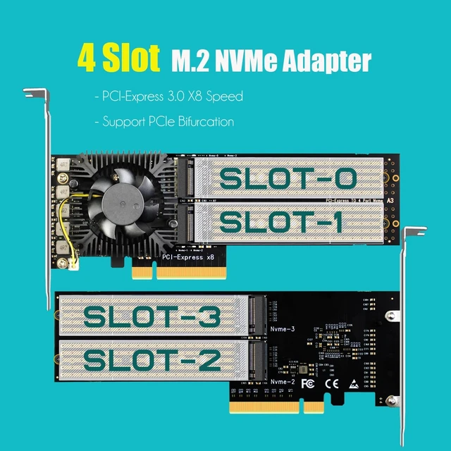 Alt view image 2 of 7 - PA40 Quad M.2 NVMe to PCIe 3.0 X8 Adapter with 4 Sets of M.2 Heatsink