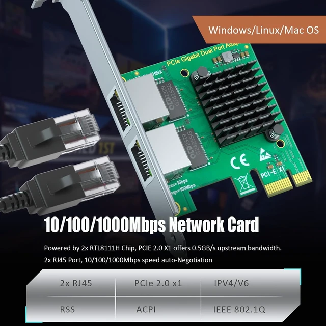 Alt view image 2 of 7 - LE8102H 2-Port Gigabit PCIe Network Card, Dual RJ45 NIC