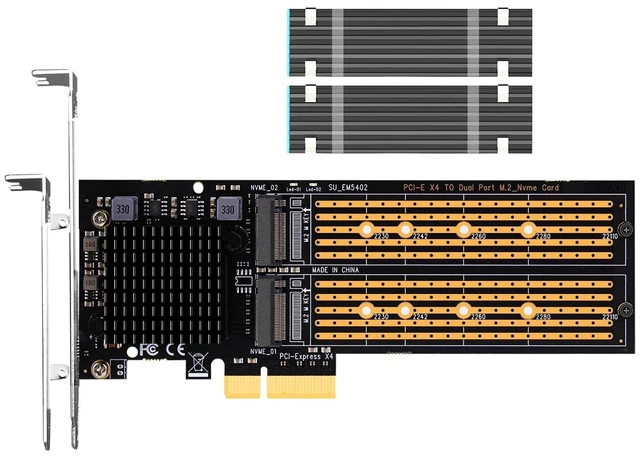 Main image of PA20 Dual M.2 NVMe to PCIe 3.0 X4 Adapter with 2 Sets of M.2 Heatsink