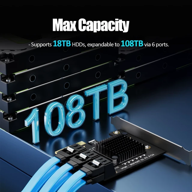 Alt view image 6 of 7 - SA3026C 6 Port PCIe SATA Expansion Card, SATA III 6Gbps, ASM1166