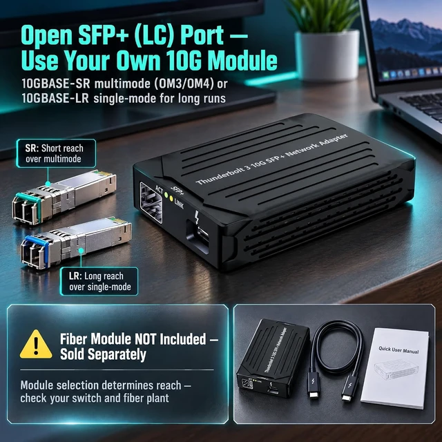 Alt view image 3 of 7 - ST7411 Thunderbolt 3 to 10Gb SFP+ Adapter, True 10Gbps PCIe