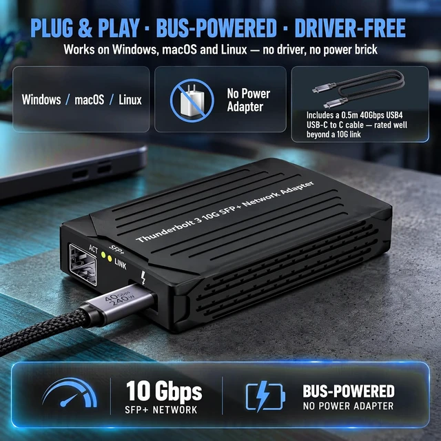 Alt view image 6 of 7 - ST7411 Thunderbolt 3 to 10Gb SFP+ Adapter, True 10Gbps PCIe