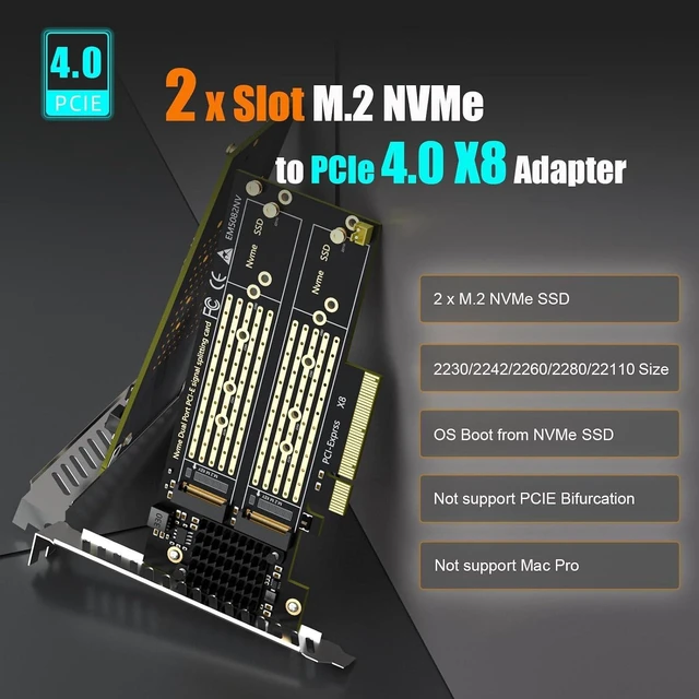 Alt view image 2 of 7 - PA21 Dual M.2 NVMe SSD to PCIe 4.0 X8, Bifurcation Required