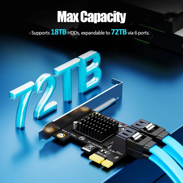 Alt view image 6 of 7 - SA3034C 4 Port PCIe SATA Expansion Card, SATA III 6Gbps, ASM1064