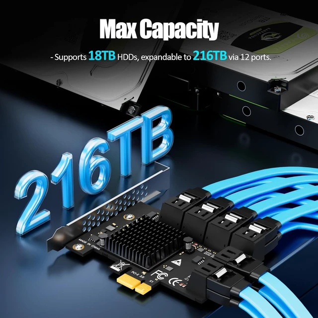 Alt view image 4 of 7 - SA3112C 12 Port PCIe SATA Expansion Card, SATA III 6Gbps, ASM1064