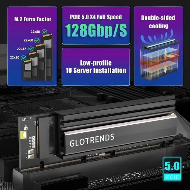 Alt view image 2 of 7 - PA19-1U M.2 NVMe SSD to PCIe 5.0 X4 Adapter with Heatsink