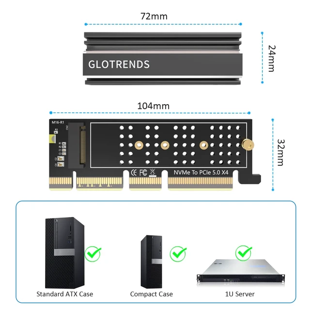 Alt view image 6 of 7 - PA19-1U M.2 NVMe SSD to PCIe 5.0 X4 Adapter with Heatsink