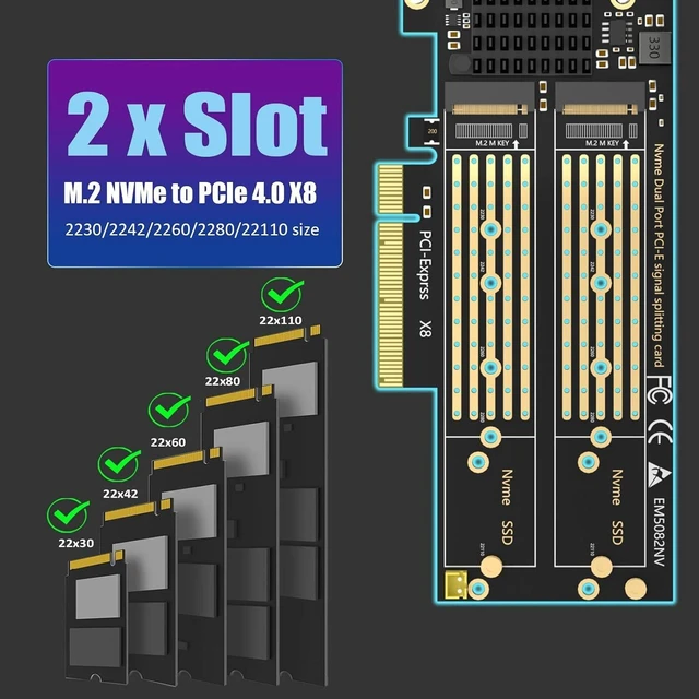Alt view image 4 of 7 - PA21 Dual M.2 NVMe SSD to PCIe 4.0 X8, Bifurcation Required