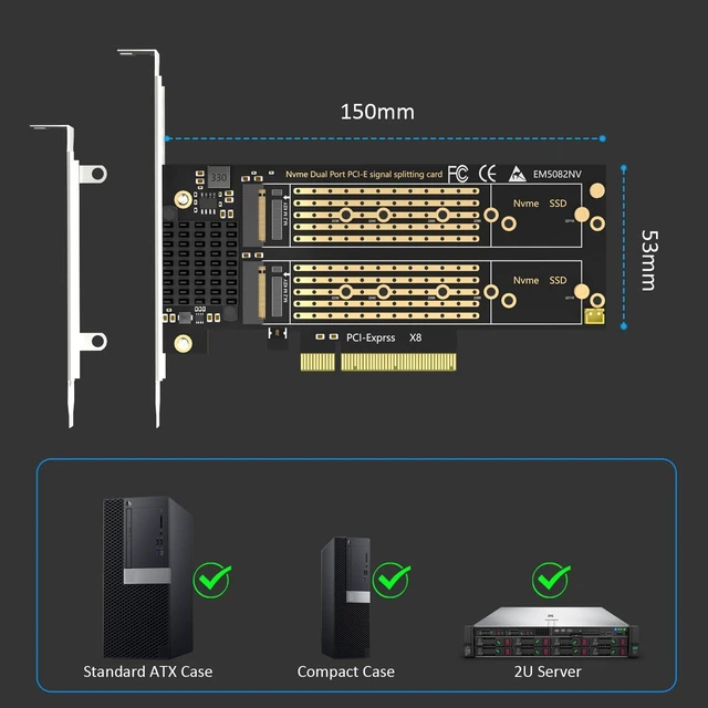 Alt view image 7 of 7 - PA21 Dual M.2 NVMe SSD to PCIe 4.0 X8, Bifurcation Required