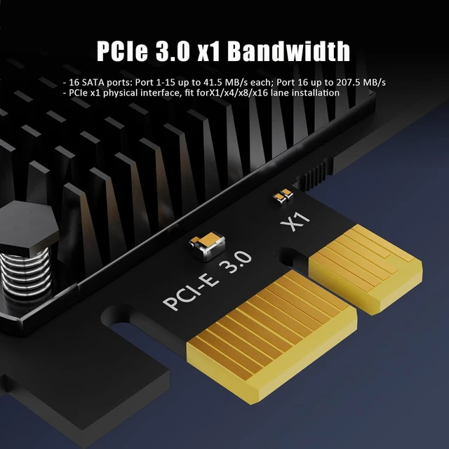 Alt view image 5 of 7 - SA3116C 16 Port PCIe SATA Expansion Card, SATA III 6Gbps, ASM1064