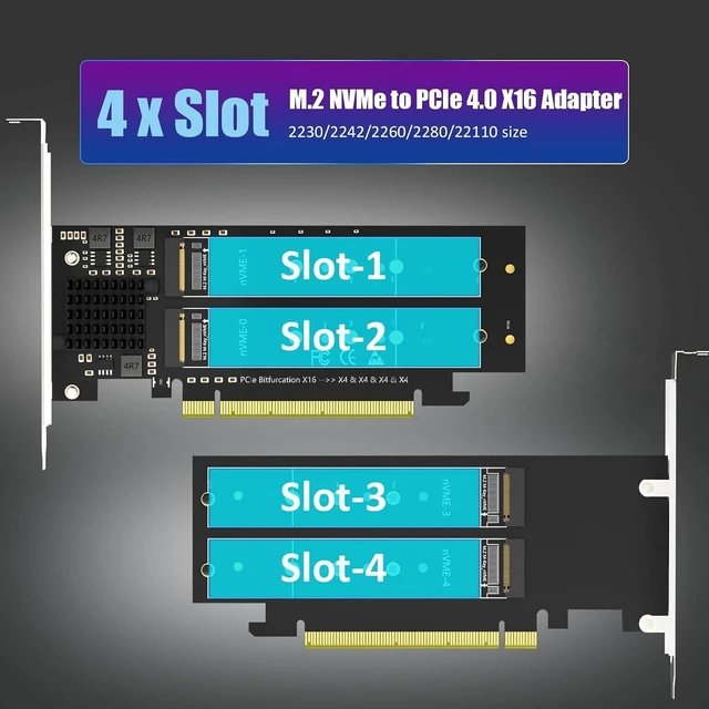 Alt view image 4 of 7 - PA41 Quad M.2 NVMe to PCIe 4.0 X16 Adapter, Bifurcation Needed