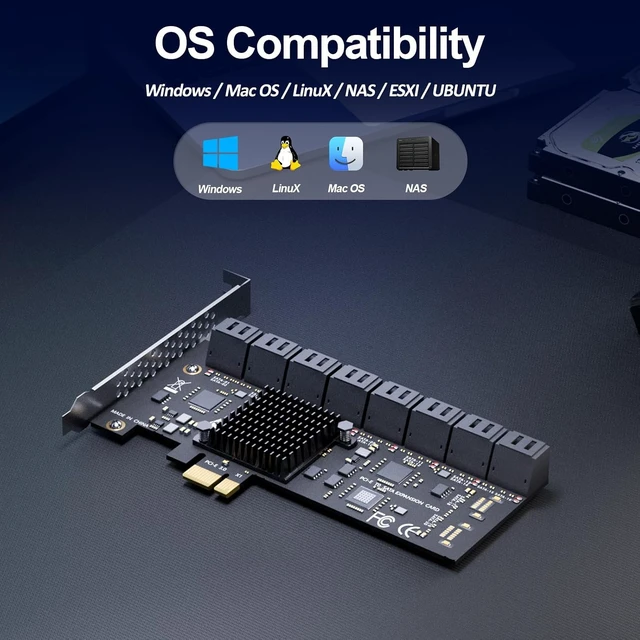 Alt view image 7 of 7 - SA3116C 16 Port PCIe SATA Expansion Card, SATA III 6Gbps, ASM1064
