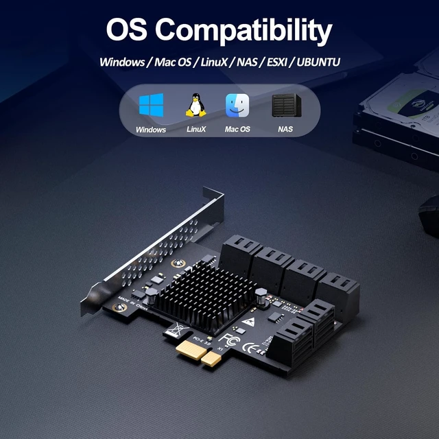 Alt view image 7 of 7 - SA3112C 12 Port PCIe SATA Expansion Card, SATA III 6Gbps, ASM1064