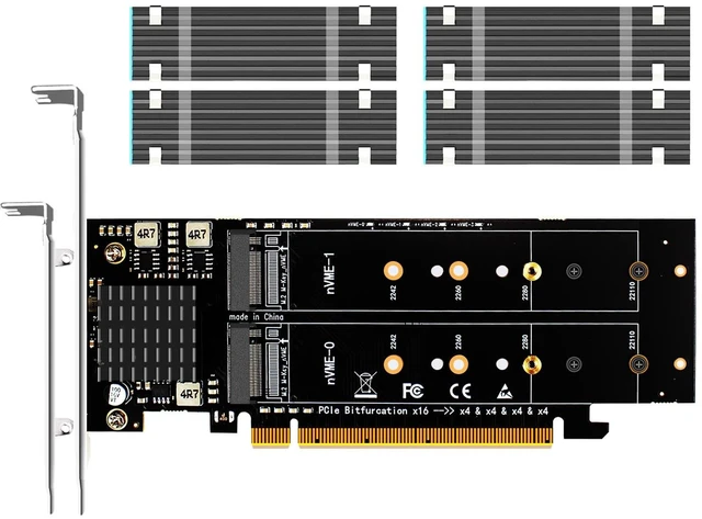 Main image of PA41 Quad M.2 NVMe to PCIe 4.0 X16 Adapter with 4 Sets of M.2 Heatsink