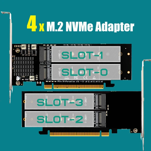 Alt view image 2 of 7 - PA41 Quad M.2 NVMe to PCIe 4.0 X16 Adapter with 4 Sets of M.2 Heatsink