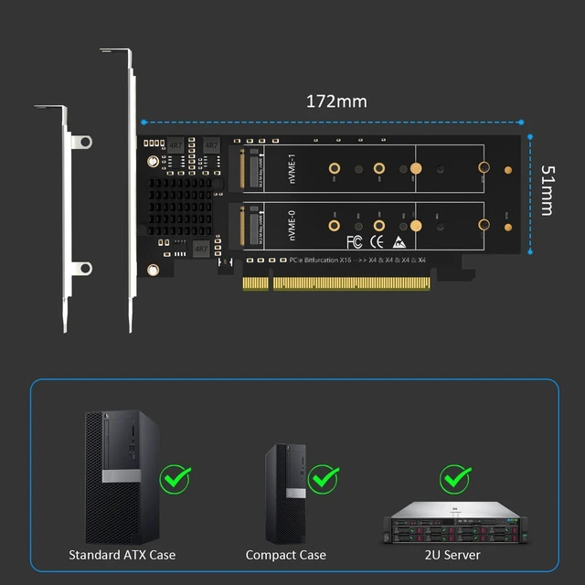 Alt view image 7 of 7 - PA41 Quad M.2 NVMe to PCIe 4.0 X16 Adapter, Bifurcation Needed