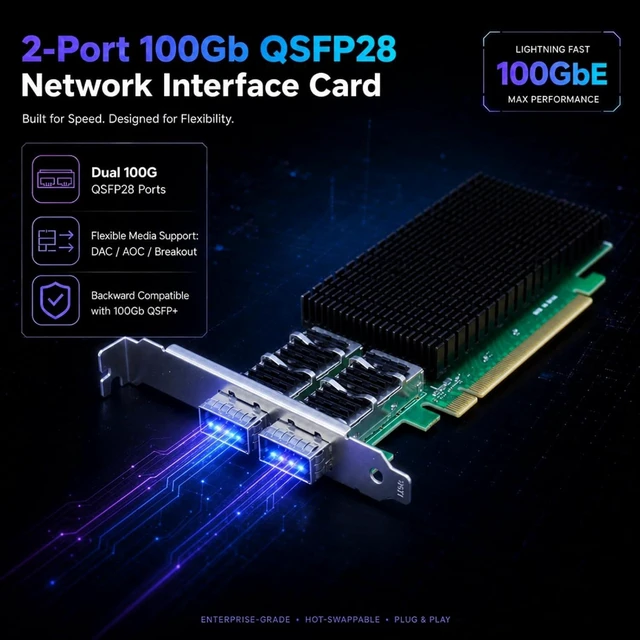 Alt view image 2 of 7 - ST7339 Dual 100GbE QSFP28 NIC, Intel E810-CAM2, PCIe 4.0 x16