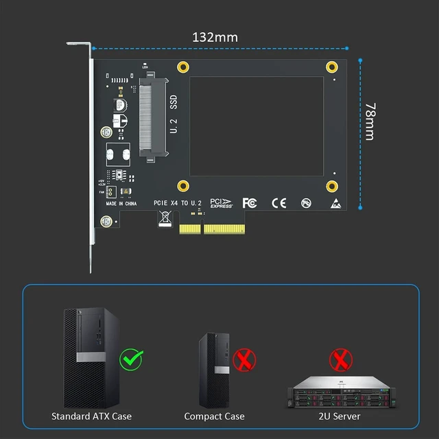 Alt view image 6 of 7 - PU11 U.2 (SFF-8639) to PCIe 4.0 X4 Adapter, 2.5" U.2 SSD