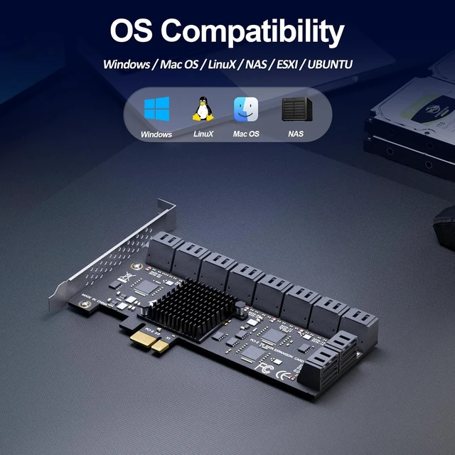 Alt view image 7 of 7 - SA3120C 20 Port PCIe SATA Expansion Card, SATA III 6Gbps, ASM1064