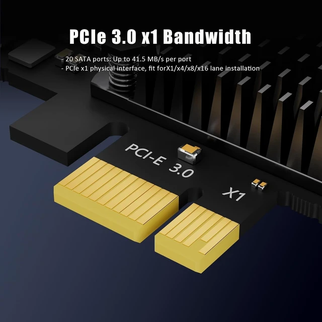 Alt view image 5 of 7 - SA3120C 20 Port PCIe SATA Expansion Card, SATA III 6Gbps, ASM1064
