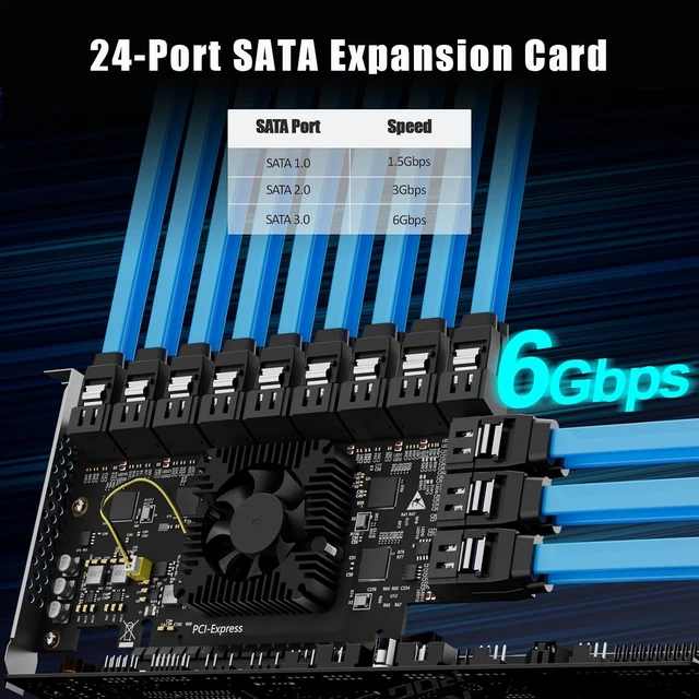 Alt view image 3 of 7 - SA3824C 24 Port SATA Expansion Card, SATA III 6Gbps, 4 x ASM1164