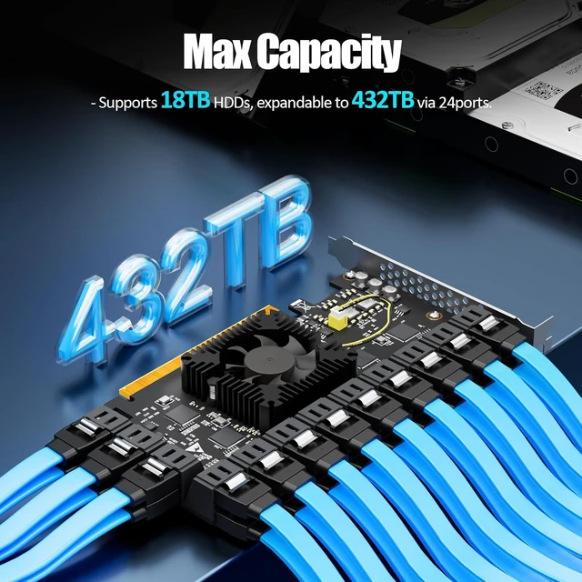 Alt view image 4 of 7 - SA3824C 24 Port SATA Expansion Card, SATA III 6Gbps, 4 x ASM1164