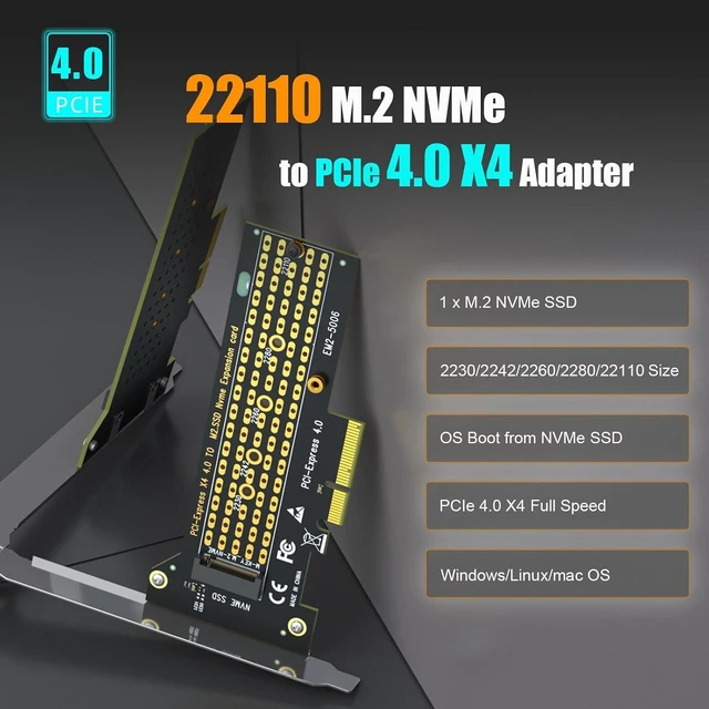Alt view image 2 of 7 - PA22110 M.2 NVMe to PCIe 4.0 X4 Adapter for 22110 M.2 NVMe SSD