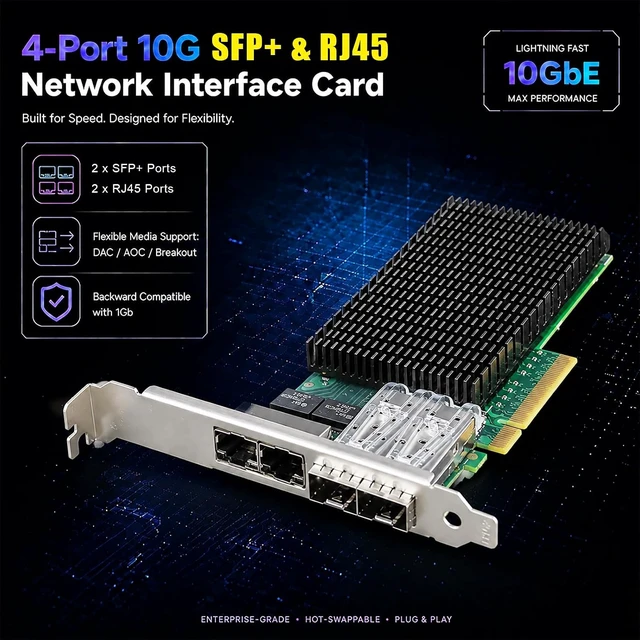 Alt view image 2 of 7 - ST7538 10GbE NIC, 2 SFP+ + 2 RJ45, Intel X710-TM4, PCIe 3.0 x8