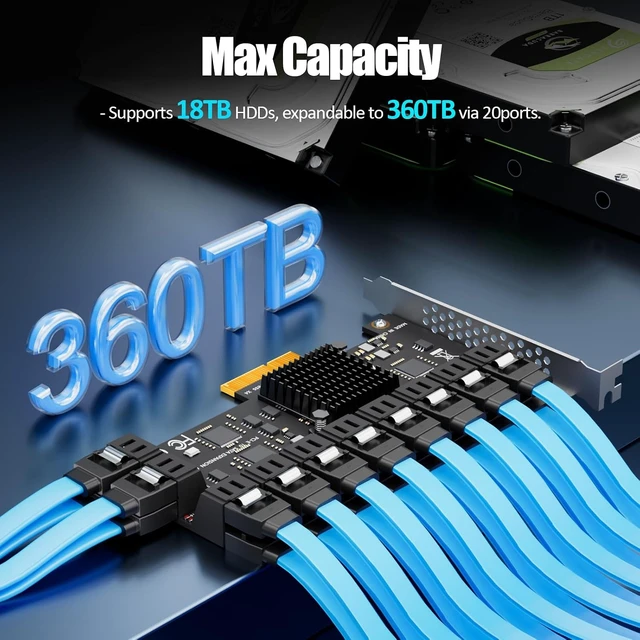 Alt view image 4 of 7 - SA3220C 20 Port PCIe SATA Expansion Card, SATA III 6Gbps, ASM1164