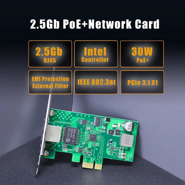 Alt view image 2 of 7 - ST7481 2.5Gb PoE+ PCIe Network Card, Intel I226 RJ45 NIC