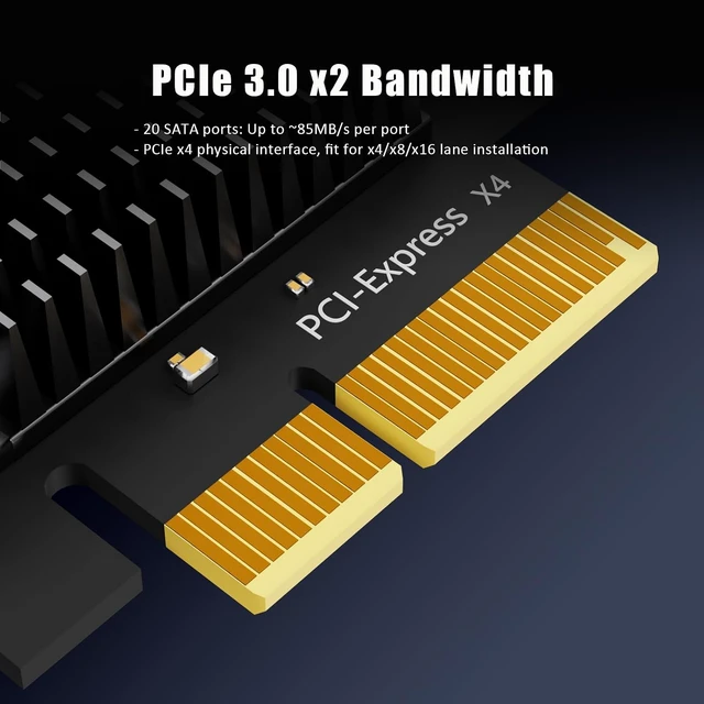 Alt view image 6 of 7 - SA3220C 20 Port PCIe SATA Expansion Card, SATA III 6Gbps, ASM1164